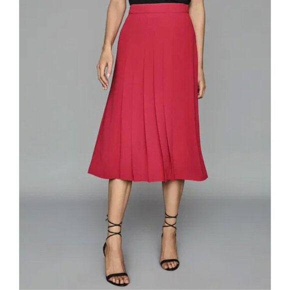 New Reiss Cleona Box Pleat Midi Skirt Cool Red 6, M $275 - Picture 1 of 8